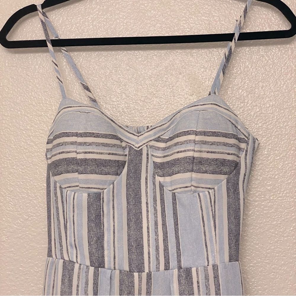 Xhilaration Blue White Striped Wide Leg Jumpsuit Smocked Back Size S - Picture 5 of 14